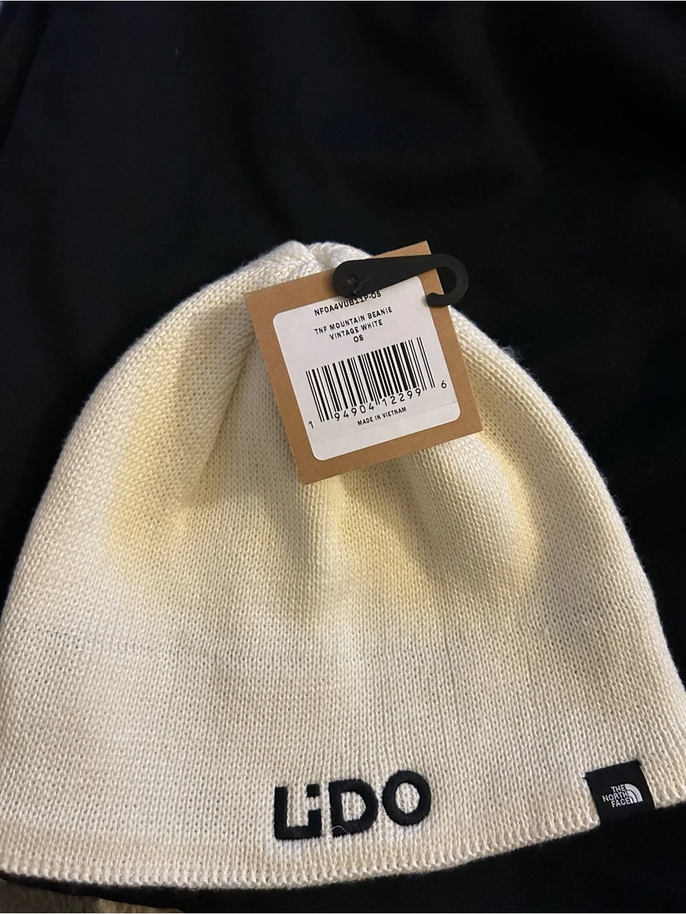 The North Face LIDO Cream Knit Beanie with Black Logo